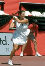 Monica Seles of Yugoslavia hits a return at a women's singles matc- Old Photo 3