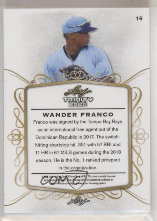 2020 Leaf Trinity Red /30 Wander Franco #16 - Image 2 of 2
