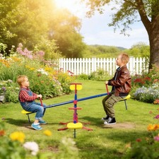 360 Rotating Kids Seesaw Teeter Totter for 4, Steel, Blue/Red/Yellow