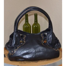 Isabella Fiore Designer Jeweled black leather shoulder bag