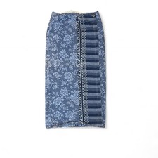 Vintage 90s Demin Floral Patchwork Maxi Skirt Boho