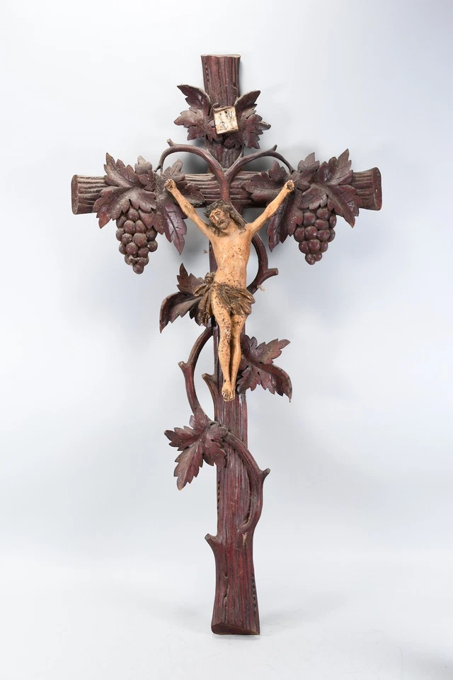 H79M84- Holz Kreuz Kruzifix geschnitzt mit Stuck Jesusfigur - Bild 1 von 4