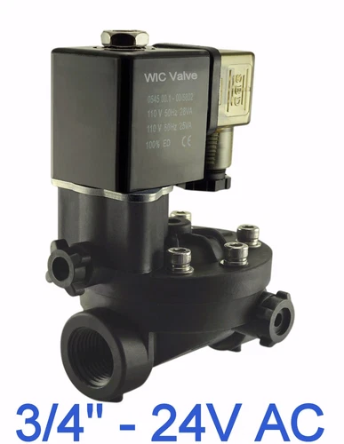 3/4" Inch PA66 Plastic Electric Air Water Solenoid Valve Manual Override 24V AC
