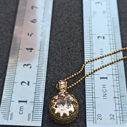 Michal Negrin Necklace With Large Round Peach Swarovski Crystal Prong Deco Gift - Picture 9 of 16