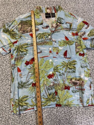 Erika Hawaiian Shirt Blouse Tropical Island Bright Surfer Print Cotton Blend - Picture 4 of 6