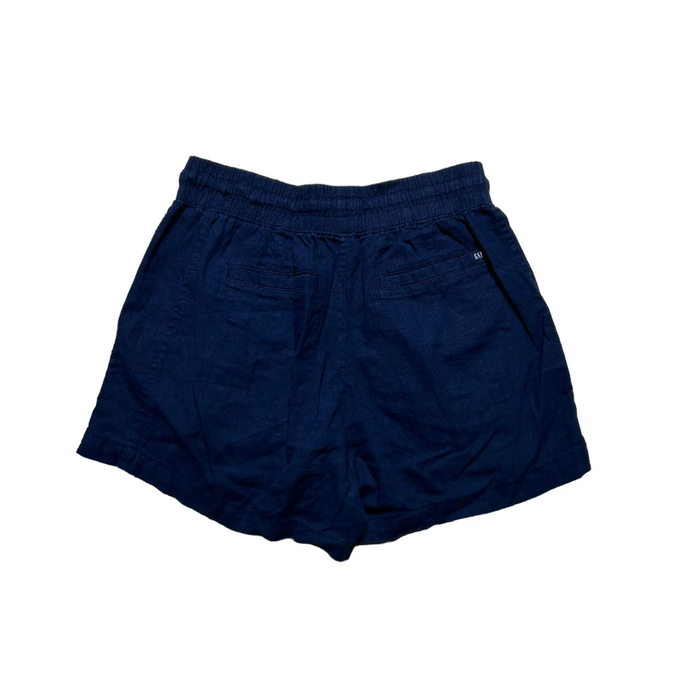 Pantalones cortos Gap de mezcla de lino para mujer talla pequeña azul marino con cordón Foto 2 de 4