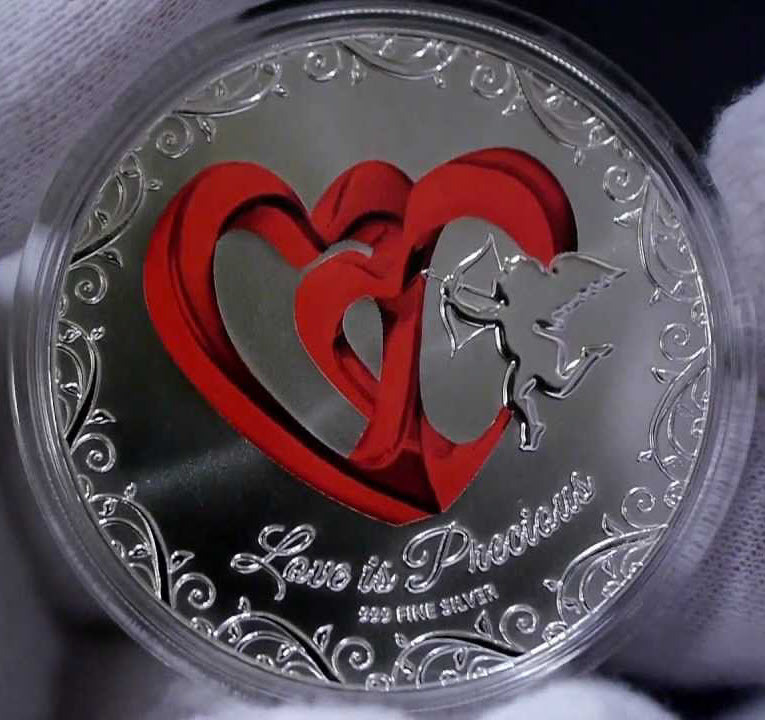 2013 Love is Precious Red Hearts 1 Oz Silver Coin Gift for