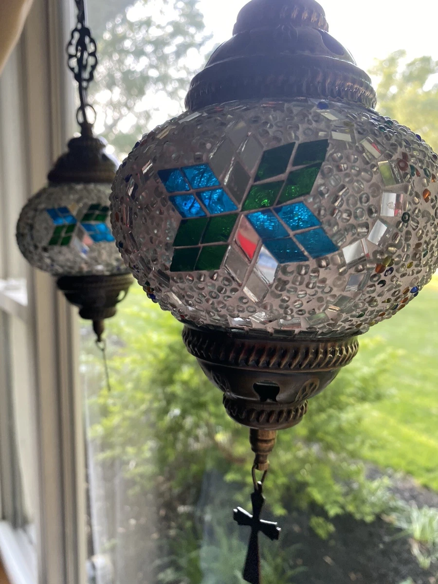 SET OF 3 Turkish Moroccan Hanging Ceiling Mosaic Pendant lights Multicolor