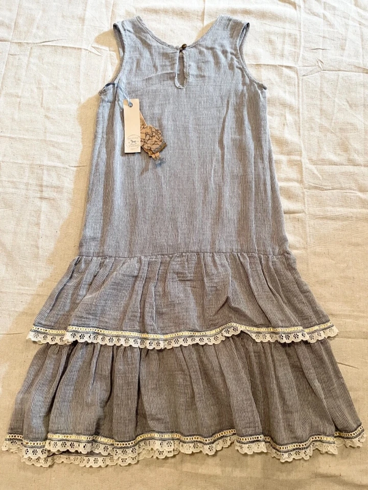 Nuevo con etiquetas Talla 10 Blu Pony Vintage Clara B. Vestido sin mangas azul denim/blanco roto a rayas Foto 2 de 2