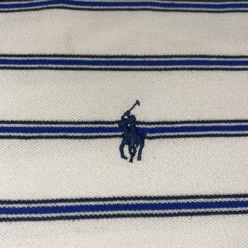 VTG Polo Ralph Lauren White w/ Blue & Black Pin Stripes XL Golf Shirt Style Nice - Picture 6 of 7