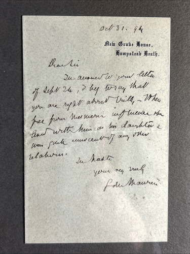 GEORGE DU MAURIER HANDWRITTEN & SIGNED LETTER 1894 Hampstead Heath Framed - Picture 4 of 8