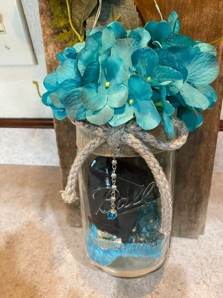 Nautical Mason Jar Lighted Wall Hanging Sconce Set Handmade - Image 4 of 4