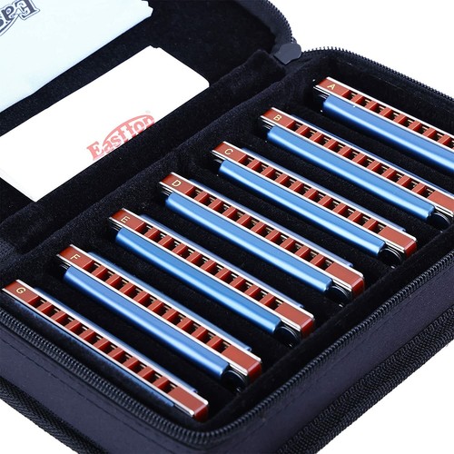 EASTTOP Harmonica Set of 7 Diatonic Mouth Organ Blue Diatonic Harmonica Set Gift - Picture 5 of 14