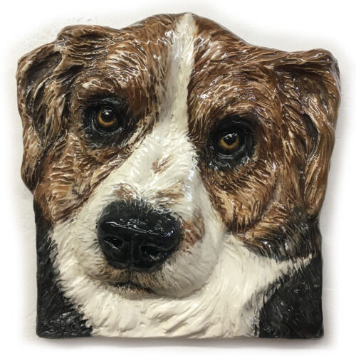 Beagle Dog Ceramic Portrait bas-relief 3D tile handmade In Stock Alexander Art - Picture 1 of 4