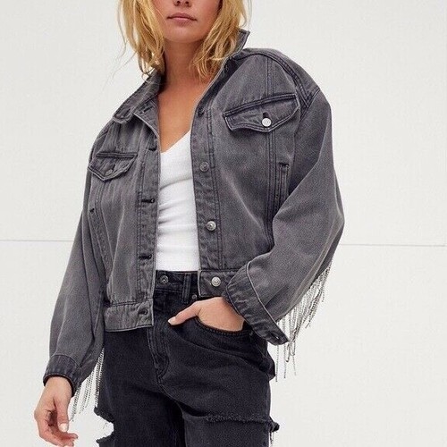 Rhinestone Fringe Denim Jacket | eBay