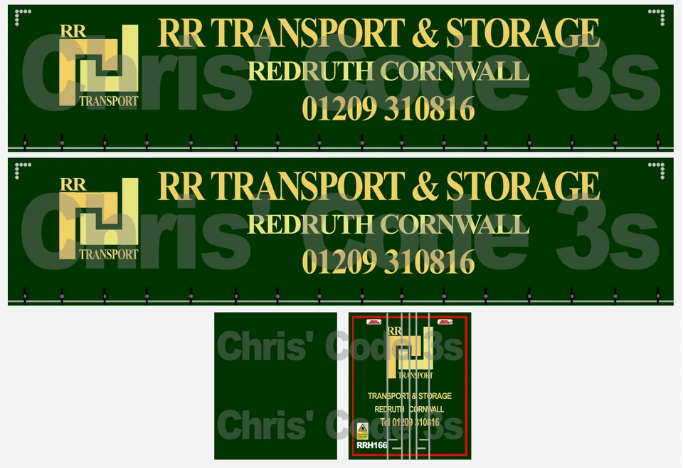 Code 3 Adhesive Vinyl Trailer Decals - RR Transport - 1/50 1/76 1/148 1/64 1/87