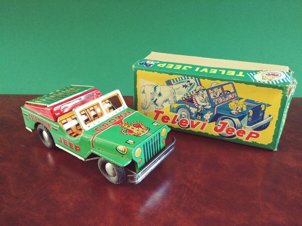 Usagiya Japan Tin Friction Television Crown Jeep Tinplate w/ Or