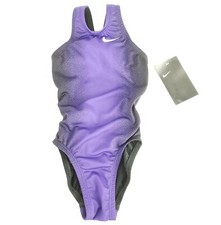  68 Nike Youth Girls Swim Suit Recordbreaker Back Sz 20/GRL 5 Black Purple