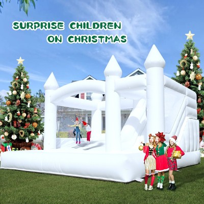 13.5FT PVC Bouncy Castle Inflatable White Bounce House For Kids Birthday Party