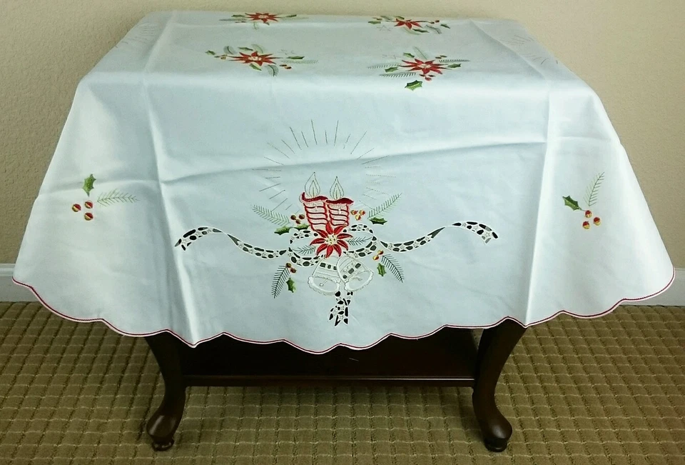 Mantel Campana de Pascua Bordado Vacaciones Vela de Navidad 42"" Redondo Foto 3 de 4