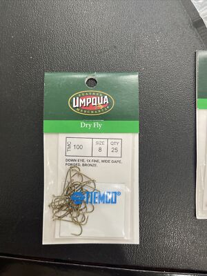 Umpqua Tiemco Dry Fly Fishing Hooks TMC 100 Size 8 Qty 25 Bronze New In Package