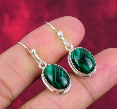 Beautiful Malachite Gemstone Handmade 925 Sterling Silver Earrings Jewelry Gifts