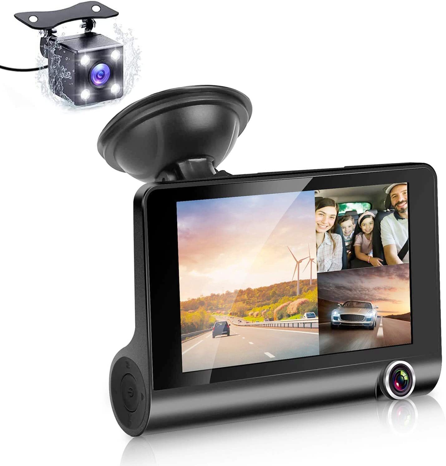 1296P Dash Camera W/ Display And Triple Lens Vehicle Driving Recorder For Smooth