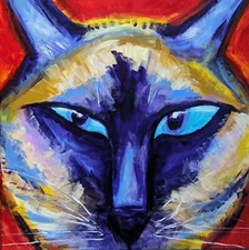 Original Cat Painting Abstract Siamese Collectible Acrylic Art Samantha McLean