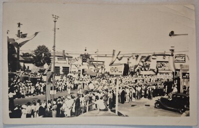 Vintage Postcard RPPC Parade Americana Coca Cola Ice Cream Kendall Sign Car AA52