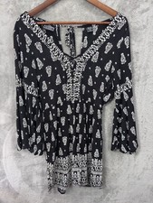Angel Paisley Mini Dress S Flare Sleeve Boho Witchy Whimsigoth Flowy Festival