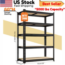 60" Heavy Duty 5-Tier Metal Shelving Unit 2000LBS Adjustable Garage Storage Rack