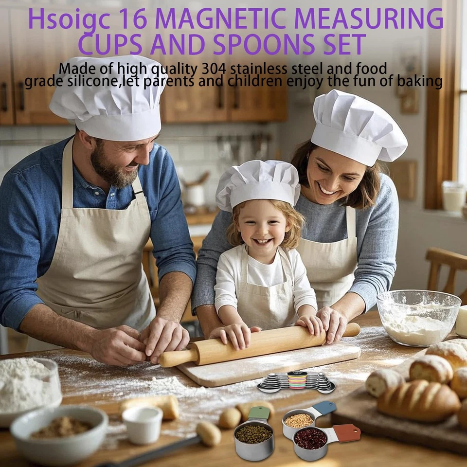 Multicolor Magnetic Measuring Cups and Spoons Set, Stainless Steel Dual Measu... - Image 3 of 4