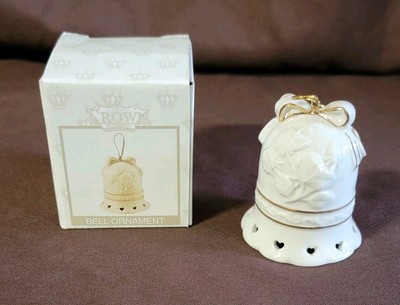 Bell Ornament Crown Accents Gold Ivory Rose Flower