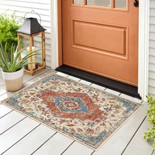 Vintage Area Rug 2x3 Small Entry Rug Non-Slip Boho Distressed Throw Rugs