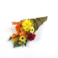 WMH Miniature Dollhouse Thanksgiving Cornucopia with Flowers - Handmade