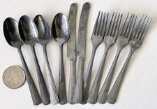Vintage 1950s Aluminum Child's Toy Silverware Flatware Play Set Made USA 10 Pcs