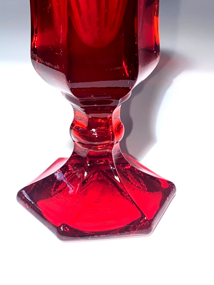 Vintage 1969 FOSTORIA Ruby Red Bud Vase Coin Flare Glass  7 7/8" - image 4 of 4