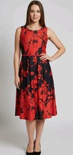 Reborn Dress XL Red Black Floral Sleeveless Fit & Flare Knee Length Pockets NWT