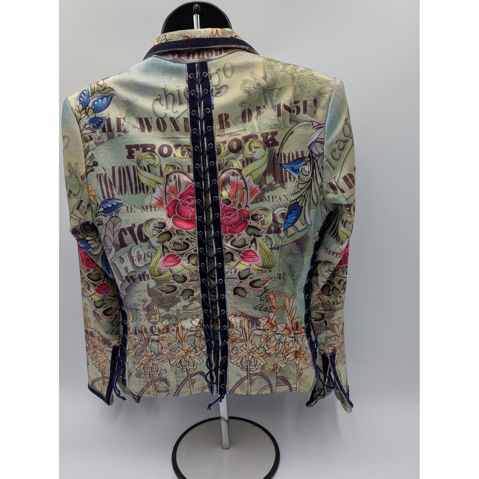 BOHO CHIC Tattoo Floral Lace Up Blazer Jacket Women Size 6