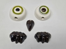 Set of Vintage Green Ceramic Owl Eyes with Beak  Feet Beads for Macrame Owl