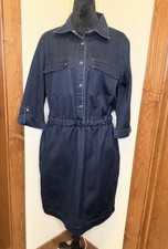 Michael Kors Dress SZ 8 Blue Denim Front  Front 3/4 Tab Sleeve Collar Dress