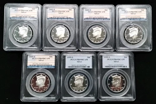 Lot Of 7 Silver Proof Kennedy Half Dollars PCGS 69DCAM 90% Silver