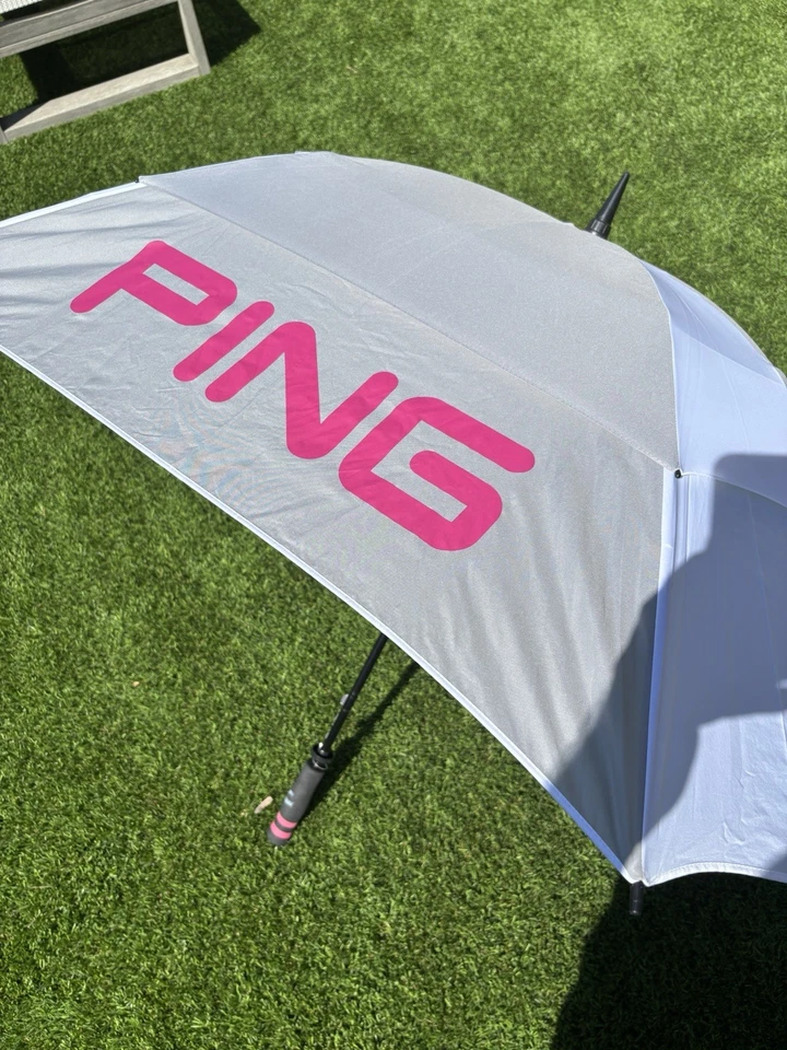 "Paraguas de golf Ping 55"" doble dosel 8 paneles gris blanco rosa cubierta Karsten" Foto 4 de 4