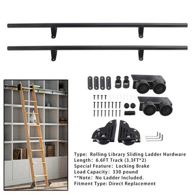 6.6FT Round Tube Rolling Library Sliding Ladder Hardware Kit with Brake