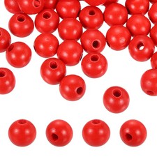 200Pcs, 16mm Red Natural Wood Beads w/ 4mm Hole Round Wooden Loose Spacer Ball