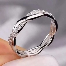 Real Moissanite 1Ct Round Cut Eternity Wedding Band Ring 14K White Gold Plated