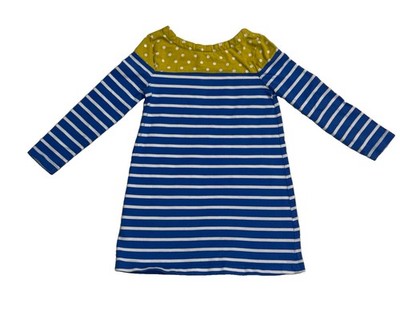 Mini Boden Blue Striped Knit Heart Pocket Long Sleeve Dress Girls Size 5/6