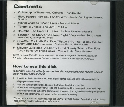 HOWARD BEAUMONT - Performance v.7 Registration Disk for Yamaha AR Series Organs - Picture 3 of 4