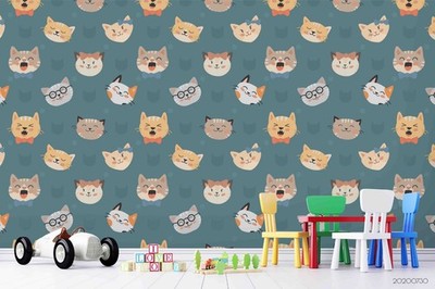 3D Cartoon Cat Head Pattern Wall Murals Wallpaper Murals Wall Sticker