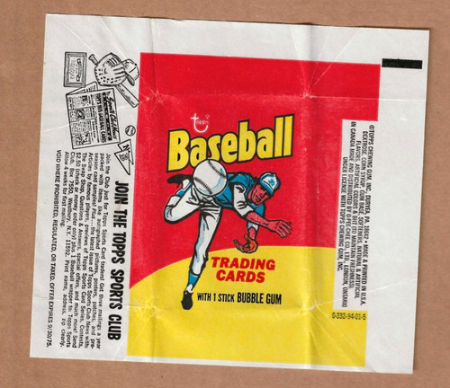 1975 Topps Baseball MINI Wax Pack Wrapper NO TEARS TOPPS SPORTS CLUB VERSION